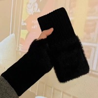 Gants d'hiver doux demi-doigts pour femmes, gants sans doigts tricotés en peluche blanche et chaude de luxe