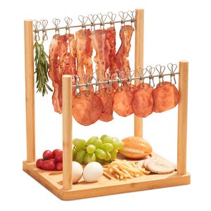 Estante de exhibición de bambú con bandeja para servir tendedero, plato para servir tocino de madera y perchas dobles adicionales, soporte para alimentos de bambú natural - Product Image 1