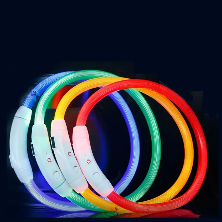 USB Rechargeable Light Up Flashing led Pet Cat dog collar with quality fiber optic material