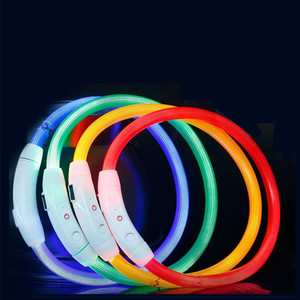 USB 충전식 조명 깜박이 led 애완 동물 고양이 개 칼라 품질 광섬유 소재 - Product Image 1