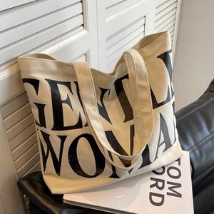 Canvas Tote Bag Women <b>Letter</b> Print Zipper Vietnam - Product Image 6
