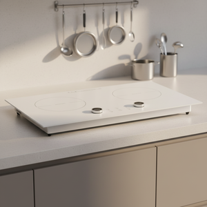 Table de cuisson à <span class=keywords><strong>induction</strong></span> électrique encastrable <span class=keywords><strong>2</strong></span> <span class=keywords><strong>feux</strong></span> 3500W, commande tactile et à bouton, surface en verre blanc, protection contre la surchauffe, nettoyage facile - Product Image 5