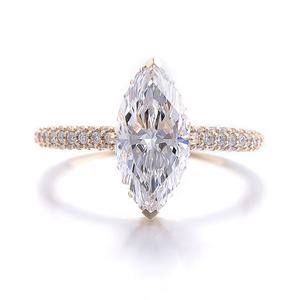 Produits de haute qualité certifiés IGI, bague de fiançailles en or massif 14 carats avec halo de diamants, diamant de laboratoire taille marquise 2 carats - Product Image 2