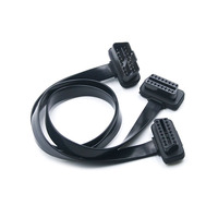 Pita datar 16P 16C 60CM 24V, profil rendah sudut kanan kabel OBDII OBD2 ekstensi diagnostik Cable1 laki-laki ke 2 perempuan untuk SETOCONT