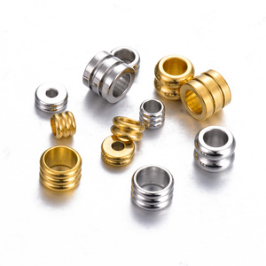 Triple Groove Spacer <b>Beads</b> <b>Large</b> Hole | PVD Gold Plated Stainless Steel Round Column Separator <b>Beads</b> for DIY Bracelet Necklace - Product Image 1