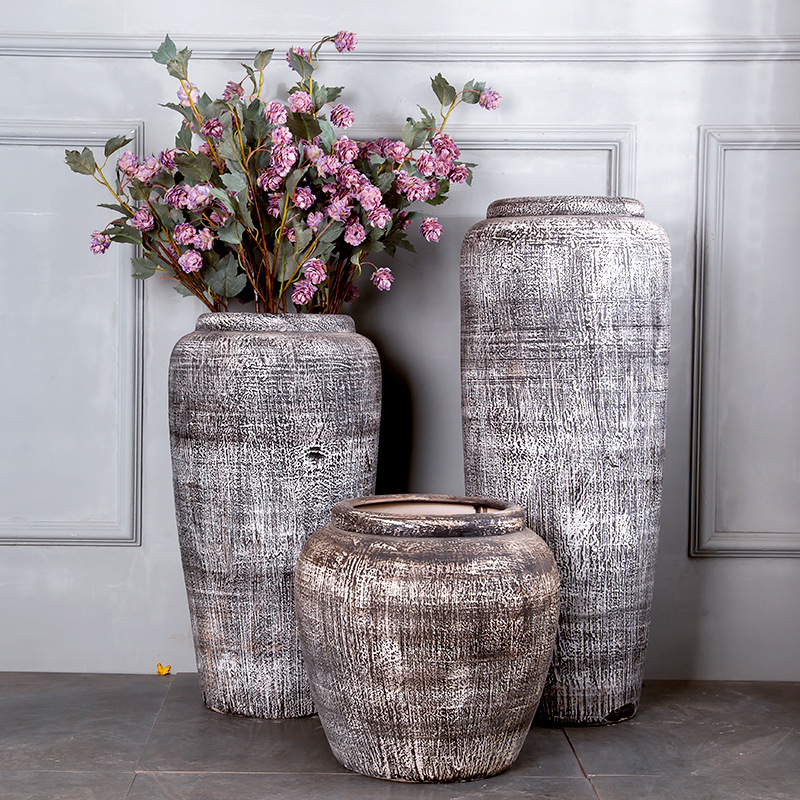 Vase Décoratif En Céramique Design Jaliang - Hauteur 27 Cm - Couleur Crème Et Gris - Occasion Très Bon état