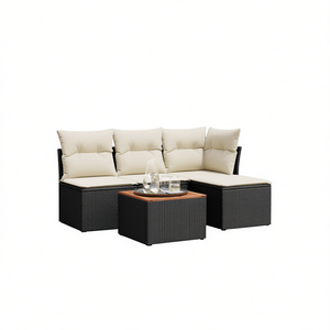 Ensemble de canapés de jardin noir et crème avec structure en rotin PE, coussins en mousse haute densité, mobilier d'extérieur au design contemporain - Product Image 1