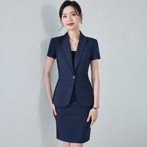 Women's Short Sleeve Suit Set Slim Fit Formal Uniform For Office <b>Work</b> Summer Wear Notched Collar Anti-Wrinkle Wool Blend - Product Image 1