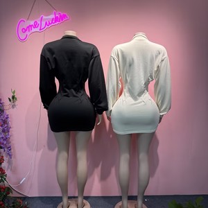 <span class=keywords><strong>Abito</strong></span> Aderente Casual con Zip Comeluckin, Tinta Unita, Maniche Lunghe, Vita Stretta, Sexy per Donne - Product Image 2