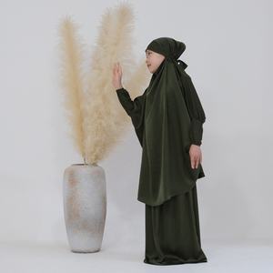Sıcak satış Abayas tasarımlar kızlar başörtüsü elbise sevimli saten 2 parça Abaya seti çocuk namaz etek geleneksel müslüman giyim CD0019 - Product Image 5