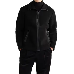 Veste polaire décontractée en Polyester pour homme, Logo personnalisé, col Sherpa, fermeture éclair, manches longues, manteau chaud et épais