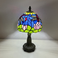 Lampe de table LED moderne européenne méditerranéenne LongHuiJing de 8 pouces avec abat-jour en verre teinté en forme de libellule, réglable pour la décoration de la maison