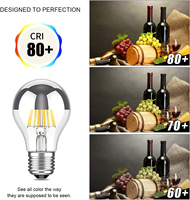 Antique Vintage Half Chrome A60 4W LED Edison Ampoules Dimmable LED Ampoule à filament Argent Bol à pointe Lampe décorative 110V/220V