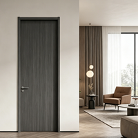 Porte battante élégante et écologique pour chambre d'hôtel ou appartement, étanche, insonorisée, avec cadre en aluminium fini et panneau en bois.