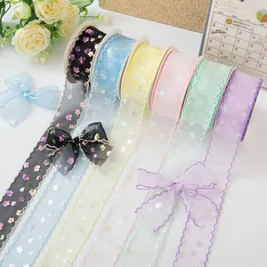 <span class=keywords><strong>Ruban</strong></span> en organza floral à sequins de 4 cm, 10 yards, couleur personnalisée, pour bouquets de mariage et nœuds pour cheveux <span class=keywords><strong>DIY</strong></span> – Vente en gros - Product Image 1
