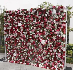 <span class=keywords><strong>Mur</strong></span> <span class=keywords><strong>de</strong></span> fleurs artificielles Q66, toile décorative 3D enroulable avec roses en soie, toile murale florale - Product Image 3