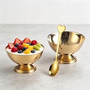 Wholesale Stainless Steel Modern <b>Dessert</b> <b>Bowls</b> and Spoon <b>Set</b> Ice Cream Yogurt Cup Cocktail Cup Reusable for Party Restaurant Use - Product Image 3