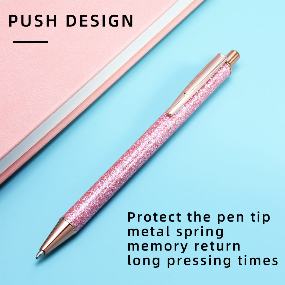 Penna a sfera con paillettes glitterate e hardware in oro rosa