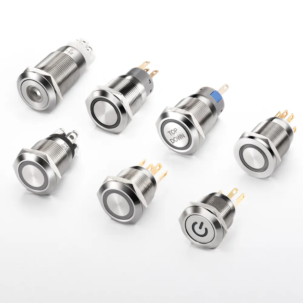 12/16/19mm Interruttore 12V 20A Round Locking Light ON OFF Led Stainless Steel IP67 Metal Push Button Momentary Latching Switch