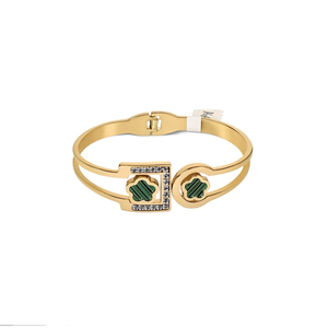 Fashion Bangle 316L Stainless Steel PVD Gold Plating Green Inlay <b>Crystal</b> Detail <b>Bracelet</b> - Product Image 2