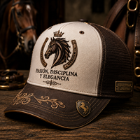 Topi Trucker Berkuda Gaya Barat Bordir 3D Dua Warna Beige Coklat Jaring Gorra Personalizada OEM ODM
