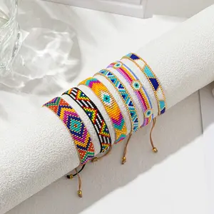 Cuentas de arroz Miyuki arcoíris, cuentas de semillas femeninas de colores, pulsera geométrica étnica con patrón indio abstracto