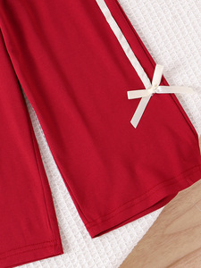 Completo Estivo 2026 per <span class=keywords><strong>Bambina</strong></span>: Top Bianco con Fiocco e <span class=keywords><strong>Pantaloni</strong></span> Rossi in Cotone Traspirante - Product Image 6