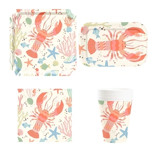 DAMAI Artículos para Fiesta de Cangrejos de Río, Platos de Papel Ovalados Grandes Desechables para Cangrejos de Río, Juego de Vajilla Roja para Baby Shower - Product Image 1