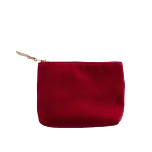 Wholesale Wine Red Velvet Recycle Cotton Canvas Terry Towel Green Cosmetic Bag and Case For Women Skin Care Bag