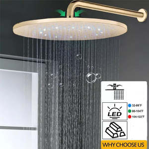 2025 più venduto oro spazzolato supporto termostatico a parete bagno pioggia LED rubinetti sistema doccia set Combo con valvola a bottone - Product Image 3