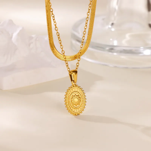 Collar de Cadena Cruzada de Doble Capa para Mujer, Acero Inoxidable 304, Chapado en Oro de 18K, Cadena de Serpiente que No se Destiñe, Joyería - Product Image 3