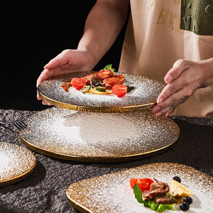 Set di <span class=keywords><strong>Piatti</strong></span> in Ceramica Opaca Dorata Rotondi e <span class=keywords><strong>Quadrati</strong></span> da 8, 10, 12 Pollici per Casa, Ristorante, Hotel - Product Image 2