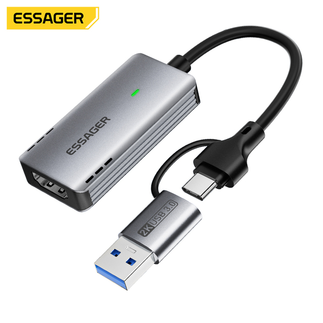 ESSAGER ES-CJK01 Usb 3.0 Type C to HDMI 2 in 1 2K 30fps 1080P 4K 60fps HD Video Capture Card for Pc Tv Phone Laptop Camera Live