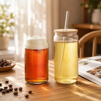 Gobelet en verre Puretimes 12oz/16oz transparent givré style nordique, personnalisable par sublimation, avec couvercle en bambou et paille – En stock
