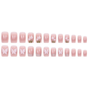 <span class=keywords><strong>Faux</strong></span> <span class=keywords><strong>ongles</strong></span> à presser style français, motif papillon et tulipe, longueur moyenne, détachables, avec <span class=keywords><strong>colle</strong></span> - Product Image 5