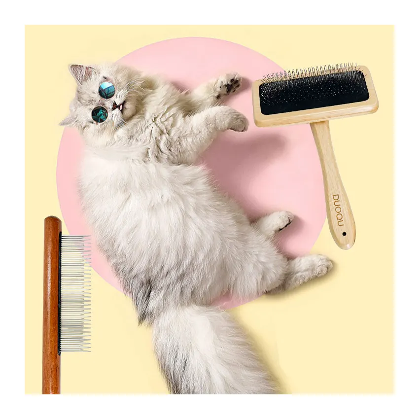 Model complete bamboo handle wooden handle long short dog hair remove flea grooming comb pet supplies set cleaning beauty set
