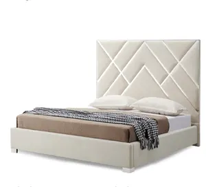 Wholesale customized velvet modern curve upholstered bed furniture, extra large upholstered bed bedroom hotel