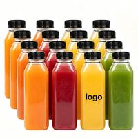 Bouteilles carrées transparentes en PET pour jus, contenants réutilisables vides pour café froid, smoothies et jus faits maison
