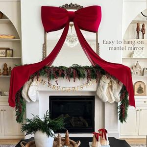Large <b>Red</b> Velvet Christmas Decoration Oversized Holiday <b>Ribbon</b> Bow With Long Tails for Xmas Tree Topper Decor - Product Image 3