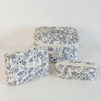 Ensemble de trousses de toilette en coton matelassé de style coréen avec logo personnalisé, imprimé floral, 3 pièces, organiseur de voyage