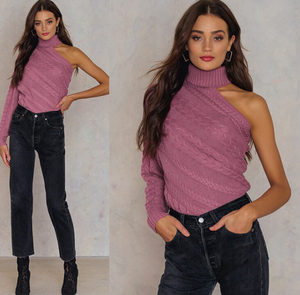 Fabricant pulls pour femmes pulls à <span class=keywords><strong>col</strong></span> <span class=keywords><strong>roulé</strong></span> à manches longues sexy épaules dénudées doux style coréen <span class=keywords><strong>pull</strong></span> en tricot épais - Product Image 5