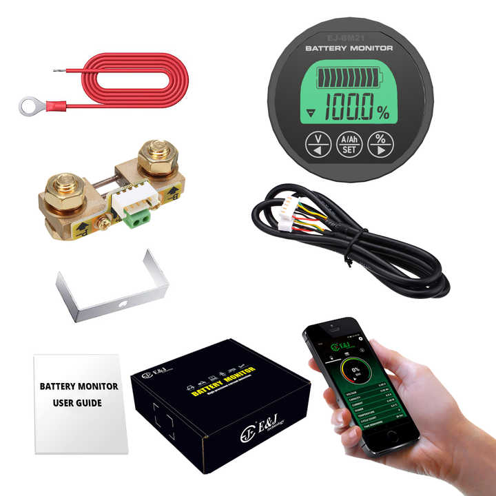 Data Logging EJ-BM21 Bluetooth-enabled LCD Display  Smart Shunt Battery Current Monitor for  E Scooter Electric Wheelchair