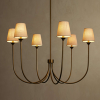 Lustre de salon de style campagnard américain, multi-têtes, moderne, pour chambre à coucher, décoration intérieure, en tissu et laiton