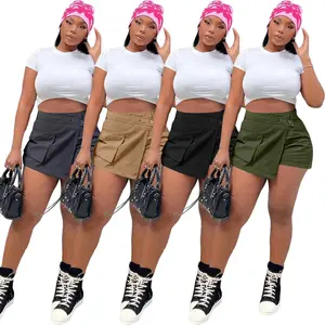 SD 2023 Wholesale Vintage Summer Streetwear Shorts For Women Casual Ladies Polyester Irregular Cargo Skirt Shorts With Pocket