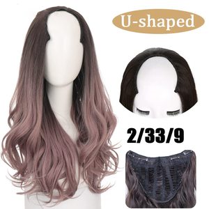 <span class=keywords><strong>Peluca</strong></span> Sintética Larga Lisa/Ondulada en Forma de U/Parte en U para Mujer, Extensiones de Cabello Falso Marrón Natural/Negro (2-33-9) - Product Image 2
