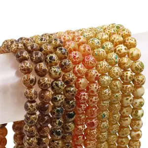 Perles rondes en verre, objet décoratif, 29 couleurs, 10mm, à motifs de peau rugueuse, colorées, pour la décoration, 50 pièces