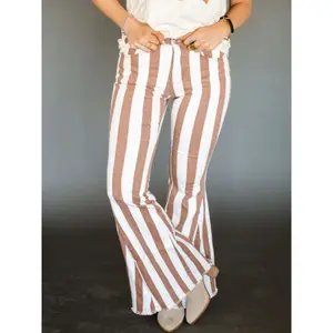 Mommy Me Sets Kids Striped Bell Bottoms Womens Color Block High Waist Fitted Striped Flare Jeans Striped Flares Bell Pants