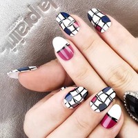 EA Fashion Faux ongles en ABS style français effet verre brisé avec colle pour les doigts, 24 pièces, pré-conçus, couvrance totale