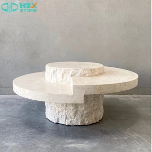 Vente en gros de <span class=keywords><strong>pierre</strong></span> de marbre travertin de qualité supérieure HZX pour le salon de luxe dessus de table de chevet personnalisé socle de café d'extrémité moderne - Product Image 1