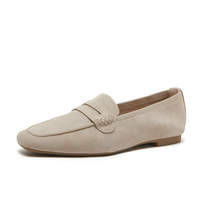 Nouveaux Mocassins Femme 2026 en Cuir Véritable à Bout Carré, Style Britannique, Plats, Faciles à Enfiler, Polyvalents, Semelle Simple en Caoutchouc Résistant à l'Usure